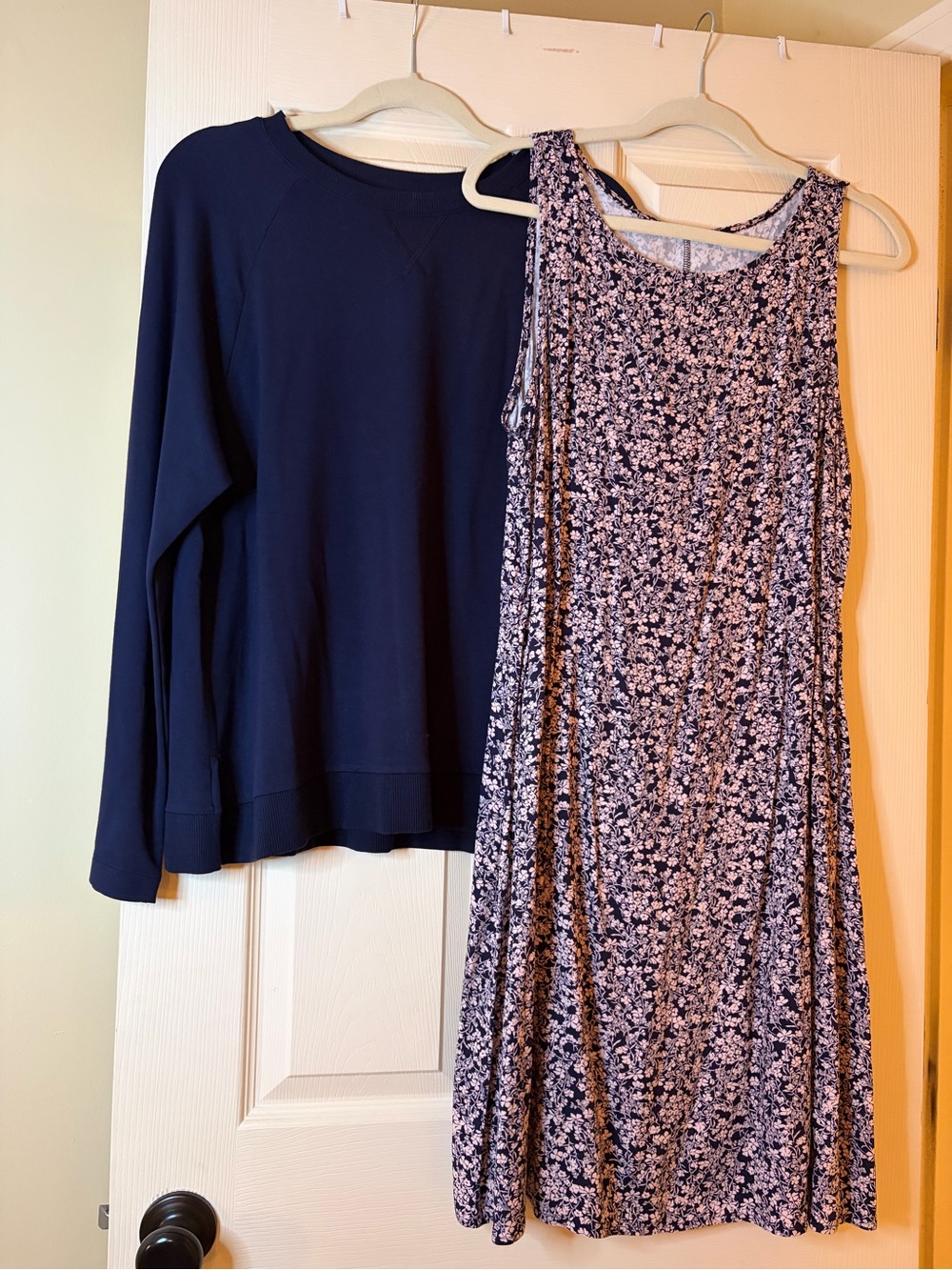 J Jill Navy Sweater and Navy Floral Sleeveless Dress
